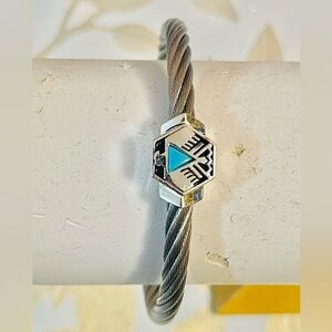 Southwest Fred Maloney FM Turquoise Thunderbird Bracelet 925 Sterling Wire Cuff